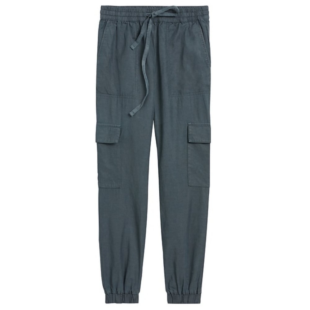 Banana republic womens size L linen blend cargo jogger pants stone gray pockets
